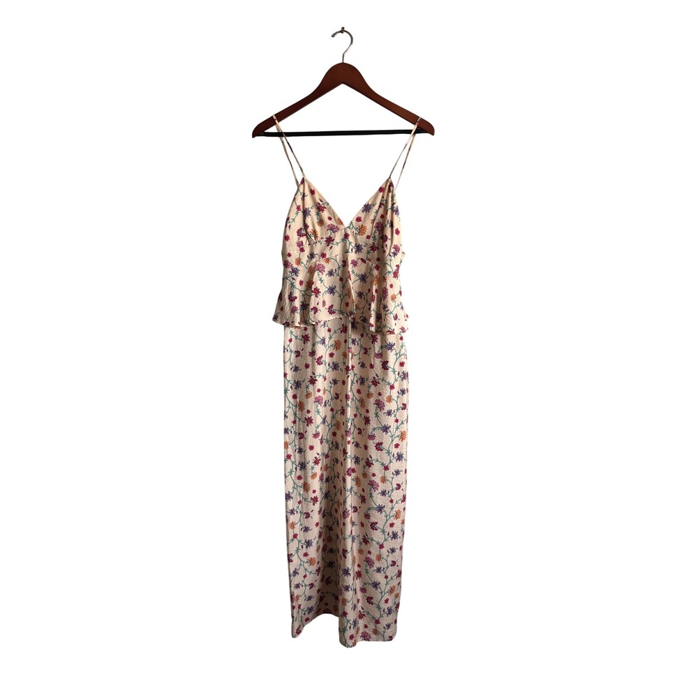 Future collective Floral Peplum Maxi Dress Cream Pink V-Neck‎ Spaghetti Strap